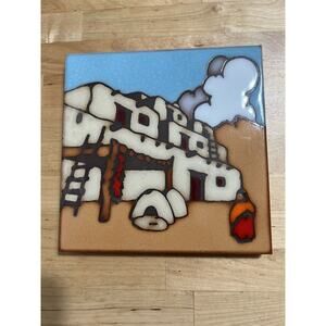 Masterworks 6X6” Ceramic Art Tile Trivet Southwest Adobe House Handcrafted USA